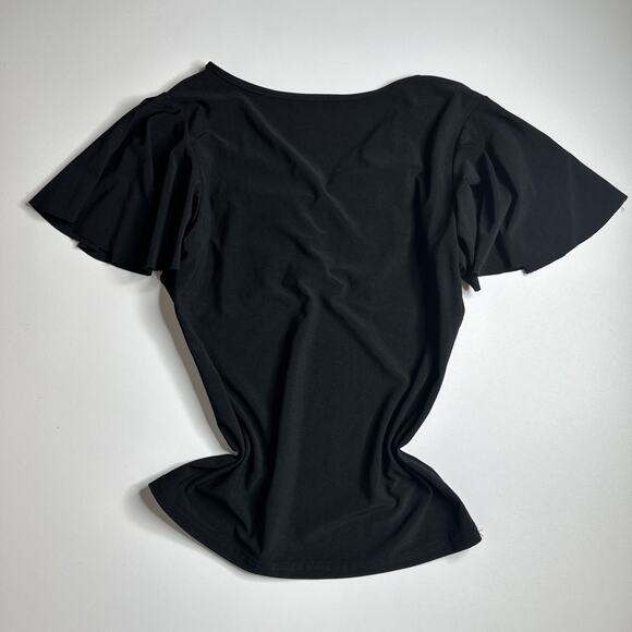 Y2K McBling Black Beaded Flutter Sleeve Top S Rhinestone Pendant Glam Baddie - Picture 4 of 12